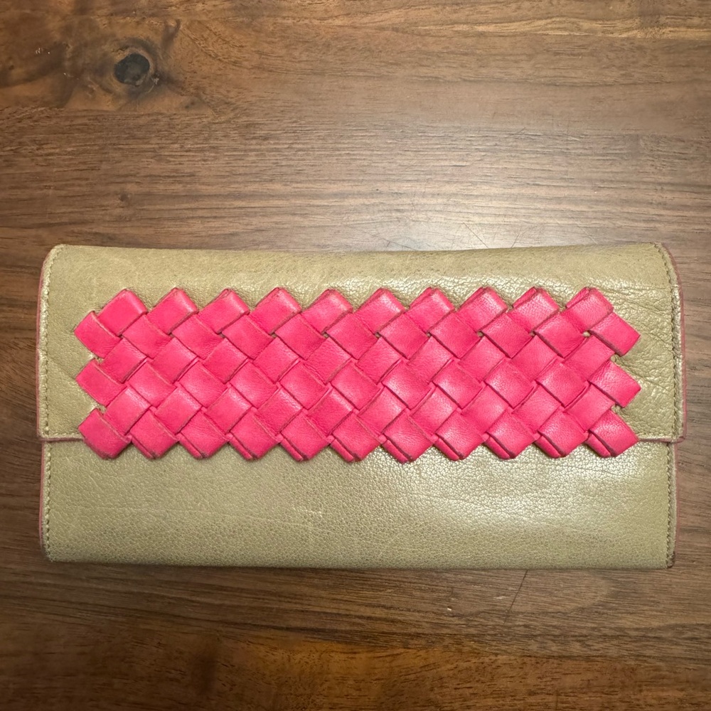 Bottega Veneta Taupe & Pink Long Wallet